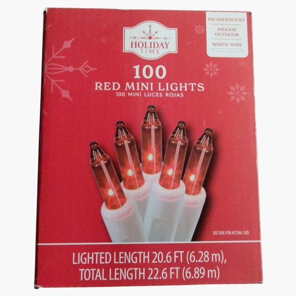 Holiday Time 100 Count Red Mini Lights Indoor Outdoor Incandescent White Wire - Picture 1 of 5